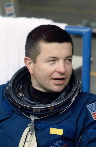 STS-37 Pilot Kenneth D. Cameron during egress training in JSC's WETF Bldg 29