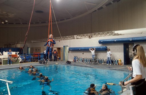 STS-45 backup Payload Specialist Chappell during water egress training at JSC