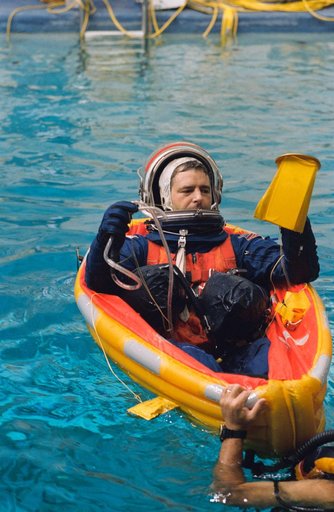 Canadian astronaut Marc Garneau during emergency bailout training