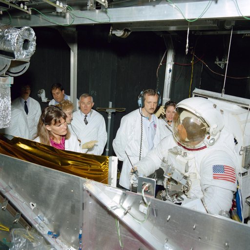 Astronaut Story Musgrave in EMU in thermal vacuum chamber