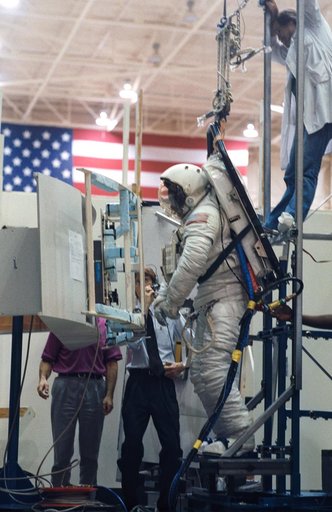 STS-61 air-bearing floor training in bldg 9N with Astronaut Jeff Hoffman