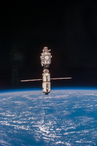 View of the ISS stack as seen during the fly-around by the STS-96 crew