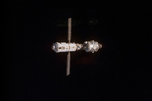 View of the ISS stack as seen during the fly-around by the STS-96 crew