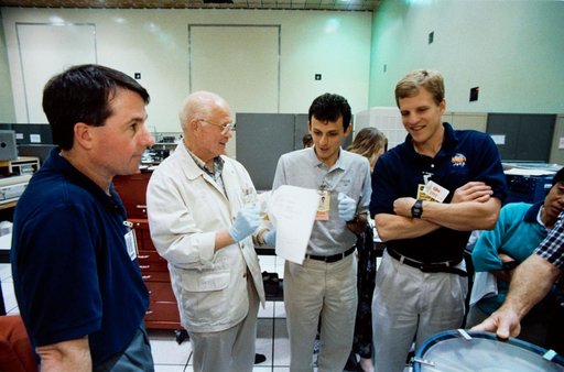 Various views of STS-95 Senator John Glenn during training