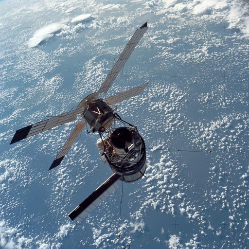 View of the Skylab space station cluster photographed against black sky