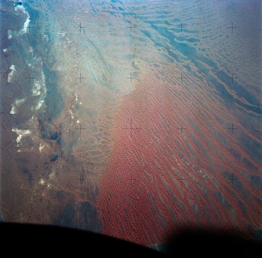 View of chains of star sand dunes in eastern Algeria from Skylab
