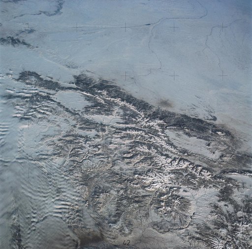 View east over the Rocky Mountains and Great Plains