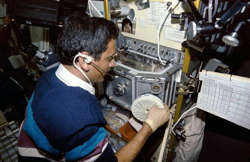 Crewmember in the spacelab.