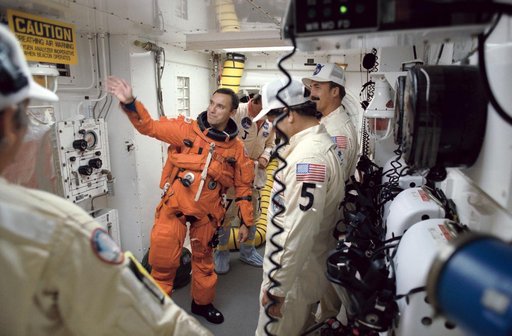 STS-51 Walz seen in White Room prior to the launch of Discovery, OV-103