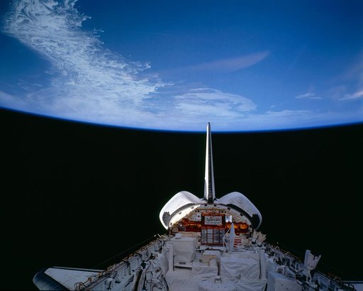STS-56 Discovery, OV-103, payload bay (PLB) with ATLAS-2 pallet & SPARTAN-201