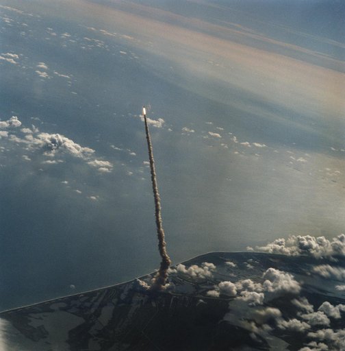 Distant view of STS-58 Columbia launch from Shuttle Training Aircraft
