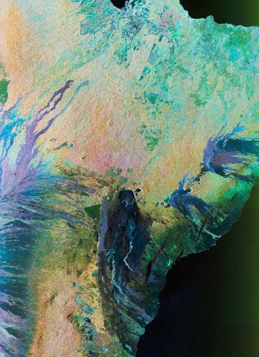 Color composite C-band and L-band image of Kilauea volcanoe on Hawaii