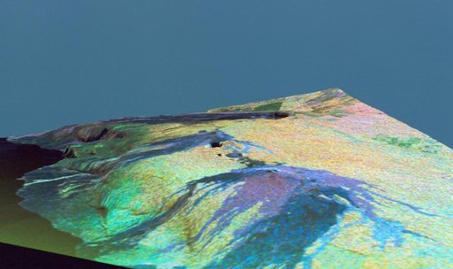 Three dimensional perspective view of false-color image of eastern Hawaii