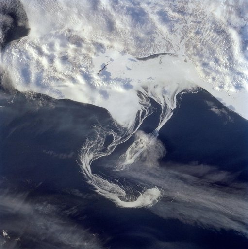 Pack ice along the Kamchatka Peninsula, Russia as seen from STS-60
