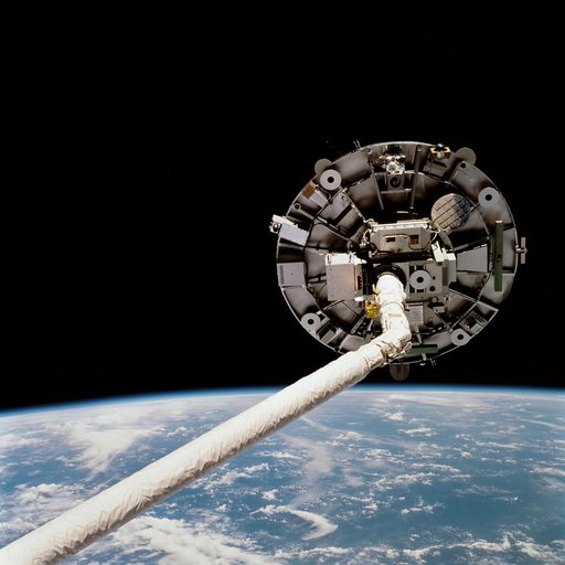 View of the Wake Shield Facility on the RMS arm