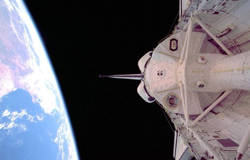 Payload bay with Spacelab pointing to Earth's surface
