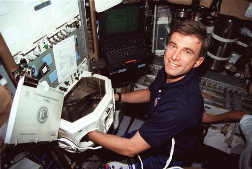 Biorack, Astronaut Ron Sega works in Spacehab glovebox