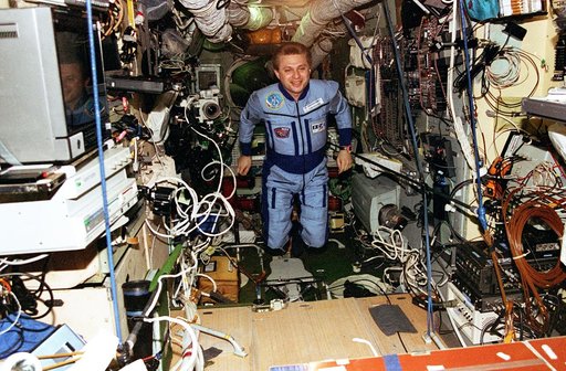 Opening the hatch and welcome ceremony in the Mir Space Station