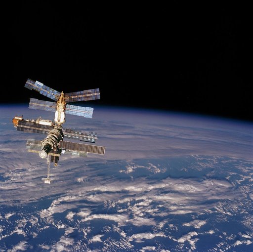 Mir Space Station views after undocking and flyaround by shuttle Atlantis