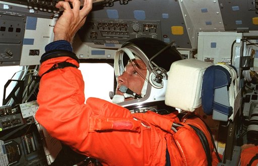 STS-79 crew on flight deck after launch
