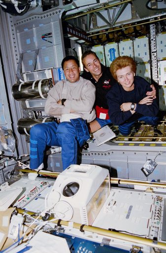 Crewmember activity in the Spacehab module