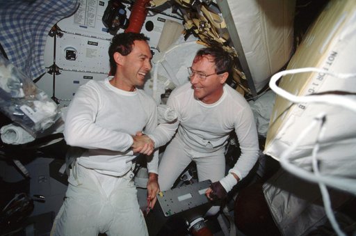 Newman and Ross on the middeck after one of their EVA