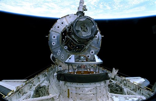 Forward end (+XA side) of the PMA-2 prior to mating to the Orbiter Docking System (ODS).