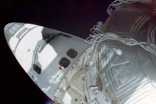 View of the docked Node 1/Unity and FGB/Zarya modules