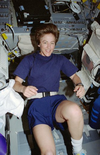 Lawrence exercises on the flight deck ergometer