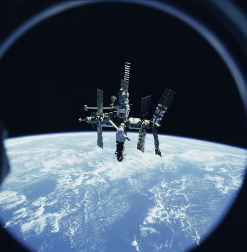 Survey views of the Mir Space Station during flyaround