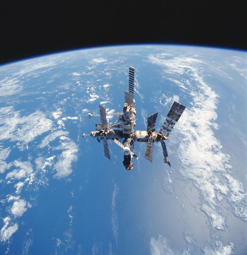 Survey views of the Mir Space Station during flyaround