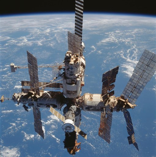 Full views of Mir Space Station after undocking during flyaround