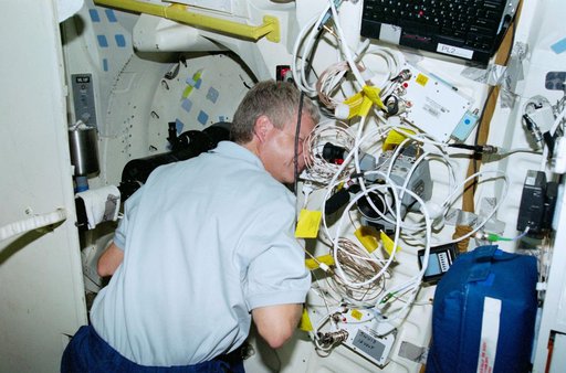 Mission Specialist Hawley works with the SWUIS experiment