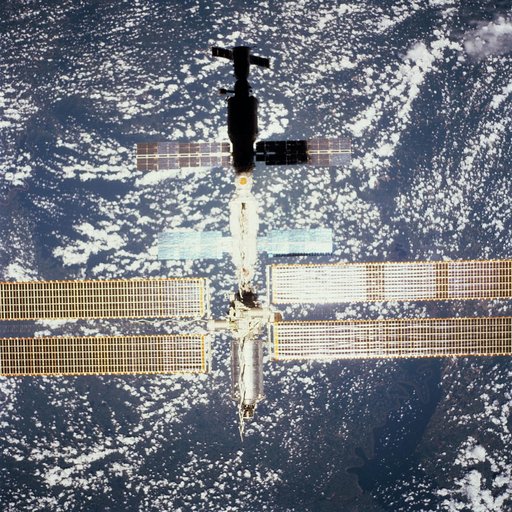 Zenith view of ISS over Earth taken during fly-around