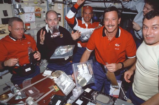 Mealtime in the ISS Service Module/Zvezda