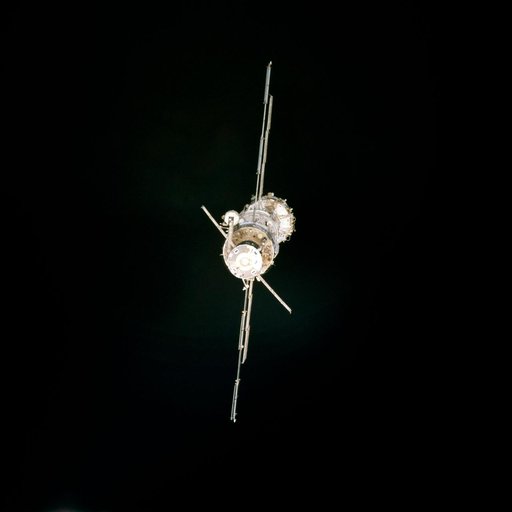 View of the ISS as Atlantis makes its initial fly around during STS-106