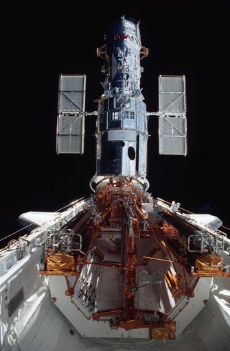 HST in Columbia's payload bay after repairs