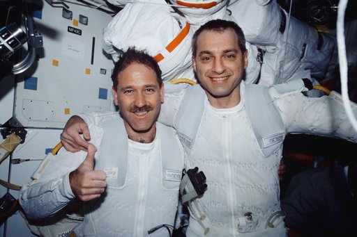 MS Grunsfeld and Linnehan on middeck after EVA 1