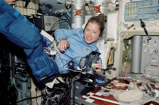 STS-112 PLT Melroy in Zvezda Service module with video camera