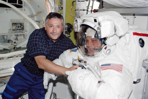 STS-112 MS Yurchikhin  with MS Wolf prior to EVA 3