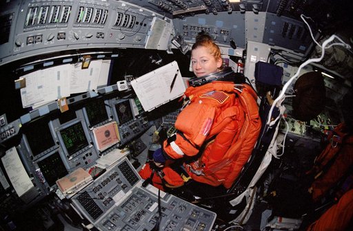 Fish-eye view of STS-112 crew on middeck
