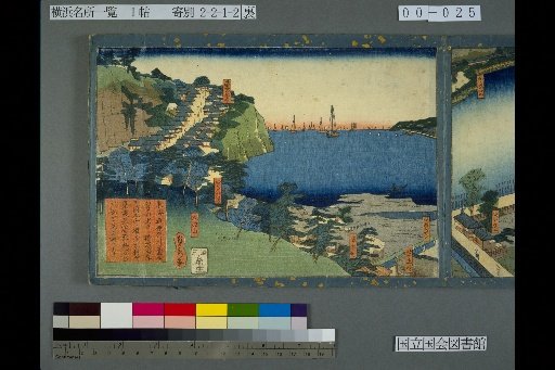 View from the Tokaido Kanagawa Daira and Karizawa, overlooking Yokohama Kaigan-cho, Honcho, and Yokohama Kimura Village; seeing tens of thousands of large ships on the sea surface
