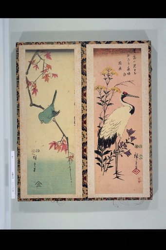 (Crane on Elaeagnus, Oenothera, and Bellflowers), (White-eyes on Maples)