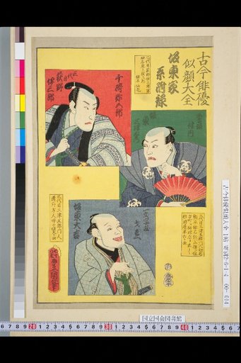 Complete Collection of Portraits of Actors Past and Present: Bando Family Appendix, 3rd Hagi no Izo, Bando Mitsumon, Bando Daikichi