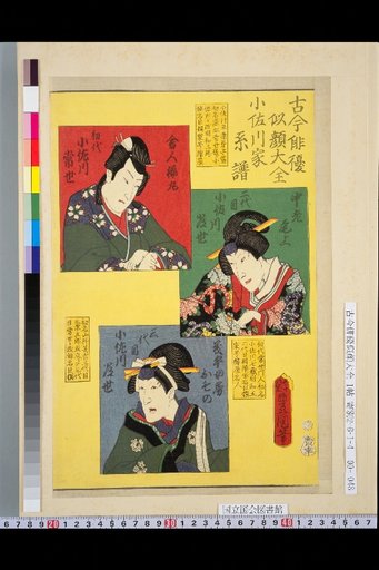 Complete Collection of Portraits of Actors Past and Present: Ozakawa Family Genealogy, 1st Ozakawa Tsuneyo, 2nd Ozakawa Tsuneyo, 3rd Ozakawa Tsuneyo