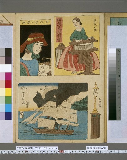 Yokohama Sightseeing Picture Book: Rice Making, Looms, Tall Lanterns, Steamship