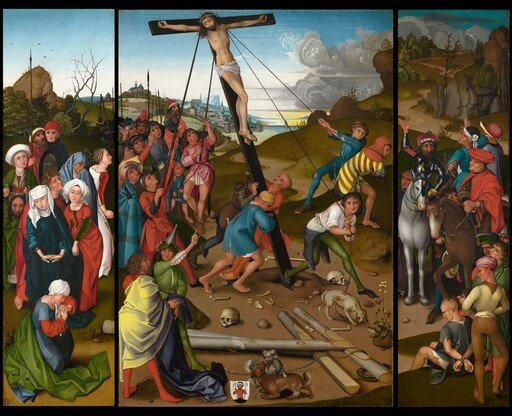 The Raising of the Cross [center, left, and right panels]