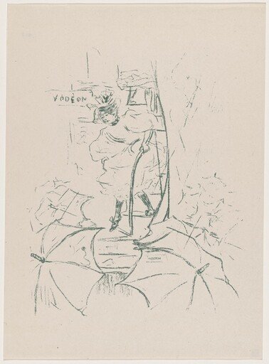 untitled (Woman descending onto a street of umbrellas)