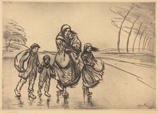 In the Rain: Mother and Children (Sous la pluie: La mere et les enfants)