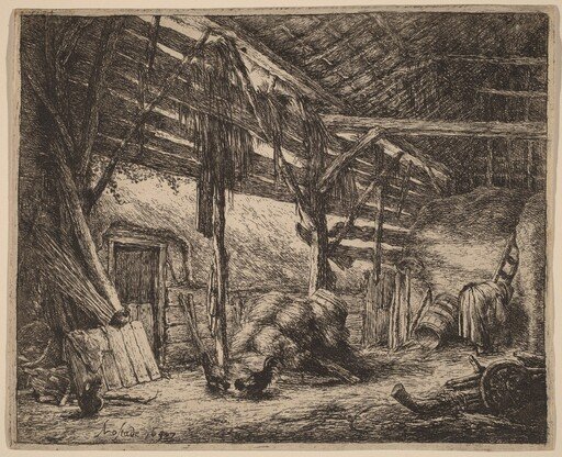 Interior of a Barn with a Peasant Woman at Work